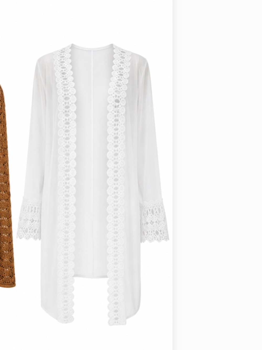 🔥3/$15 Open-Front White Lace-Trim Women's Layering Duster Cardigan